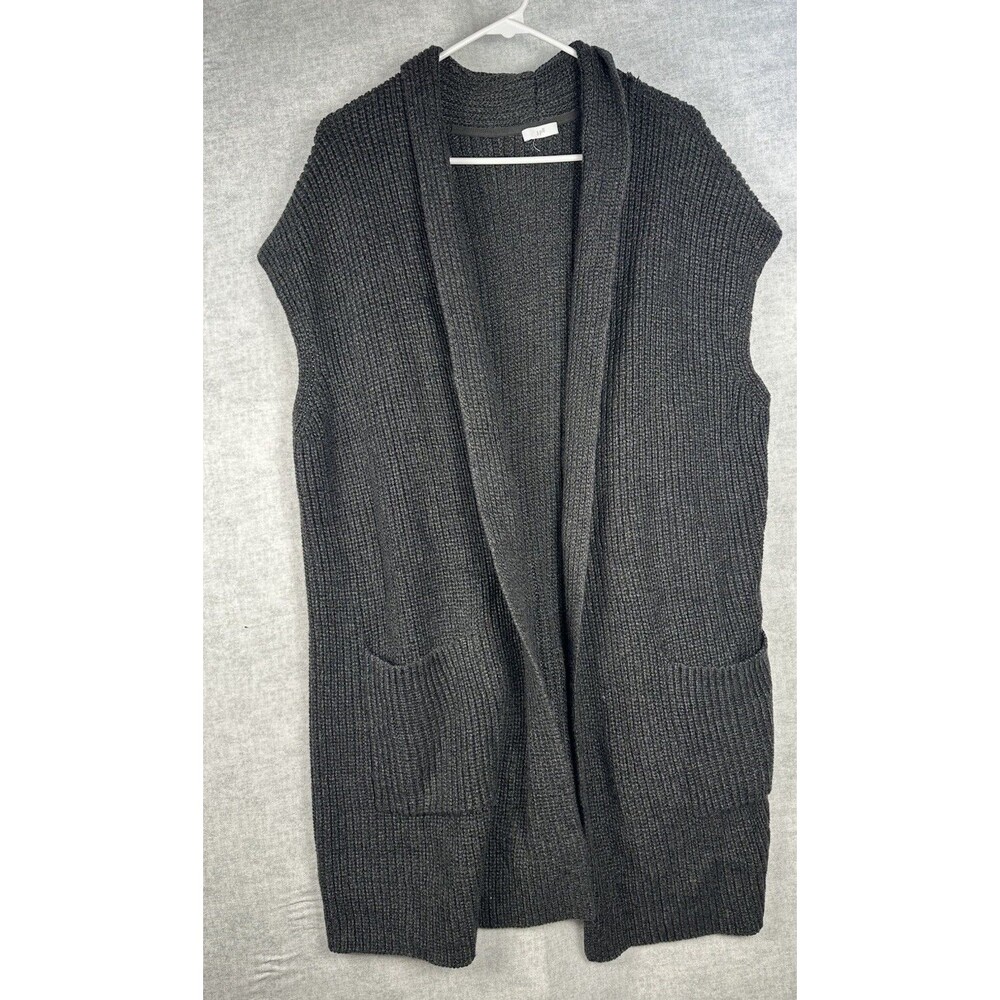 J.Jill Marled Shawl-Collar Gilet Long Line Open Chunky Cable Knit Sweater Vest L